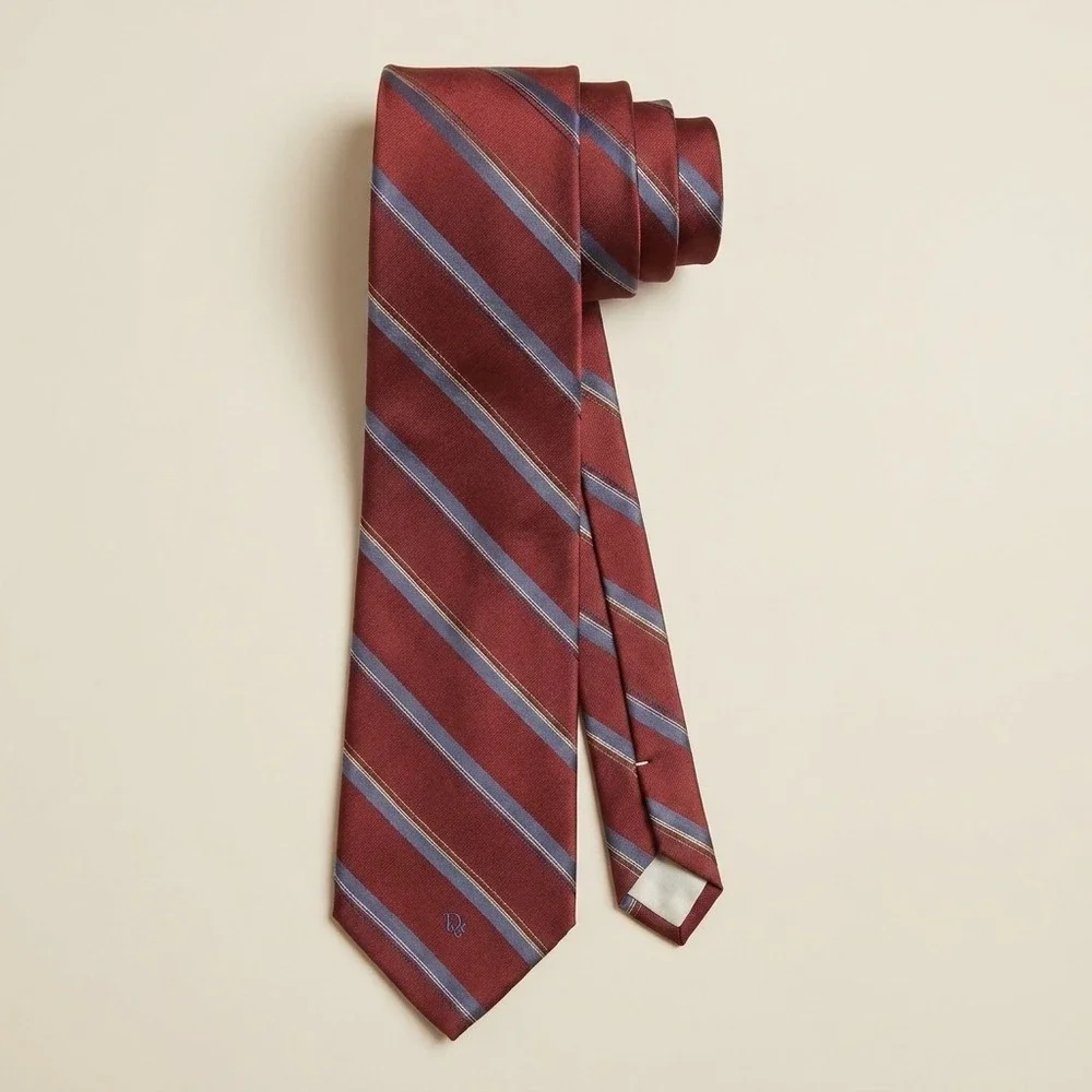 Vintage CHRISTIAN DIOR Men Tie OS Red Striped Classic Professional